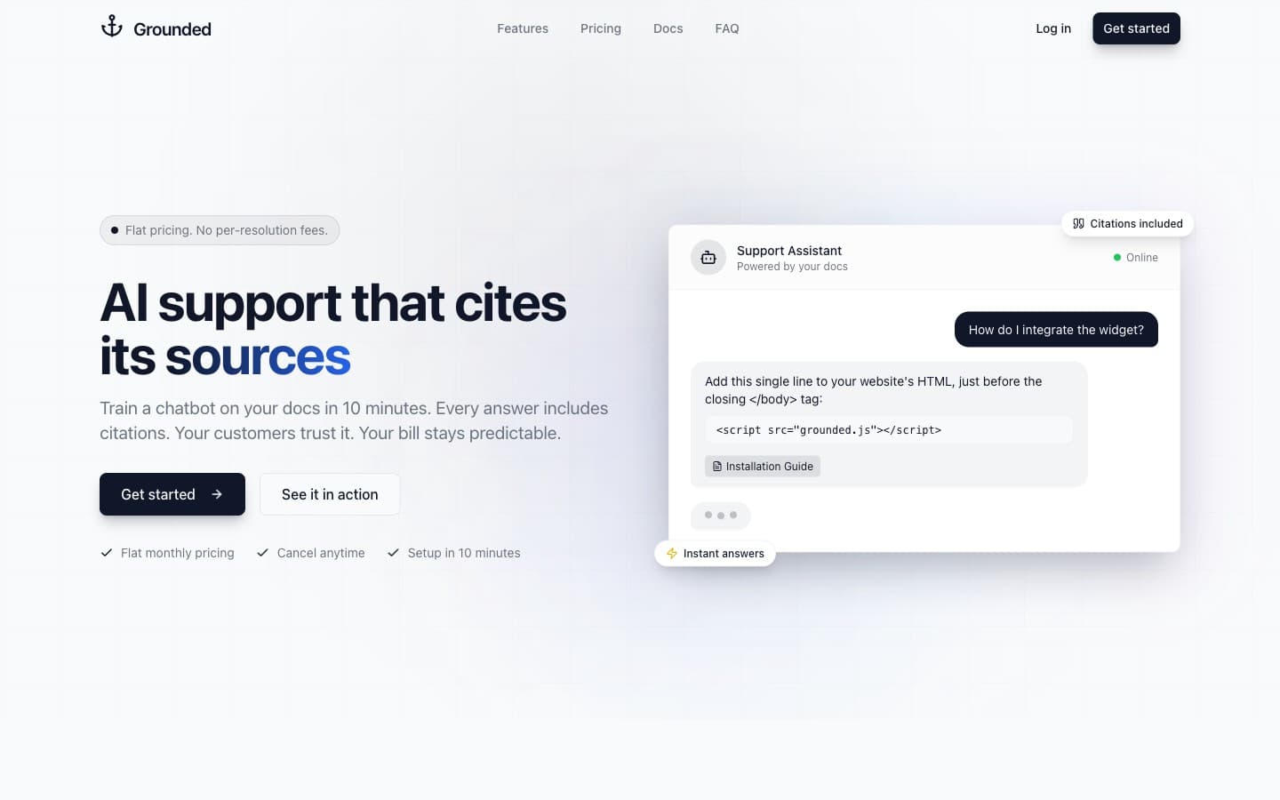 Grounded — an accuracy-first AI support assistant designed, built, and operated by Lumina
